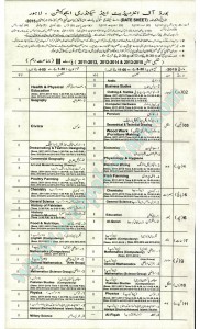 Bise Lahore Datesheet for Matric Annual Exam 2015 Page01