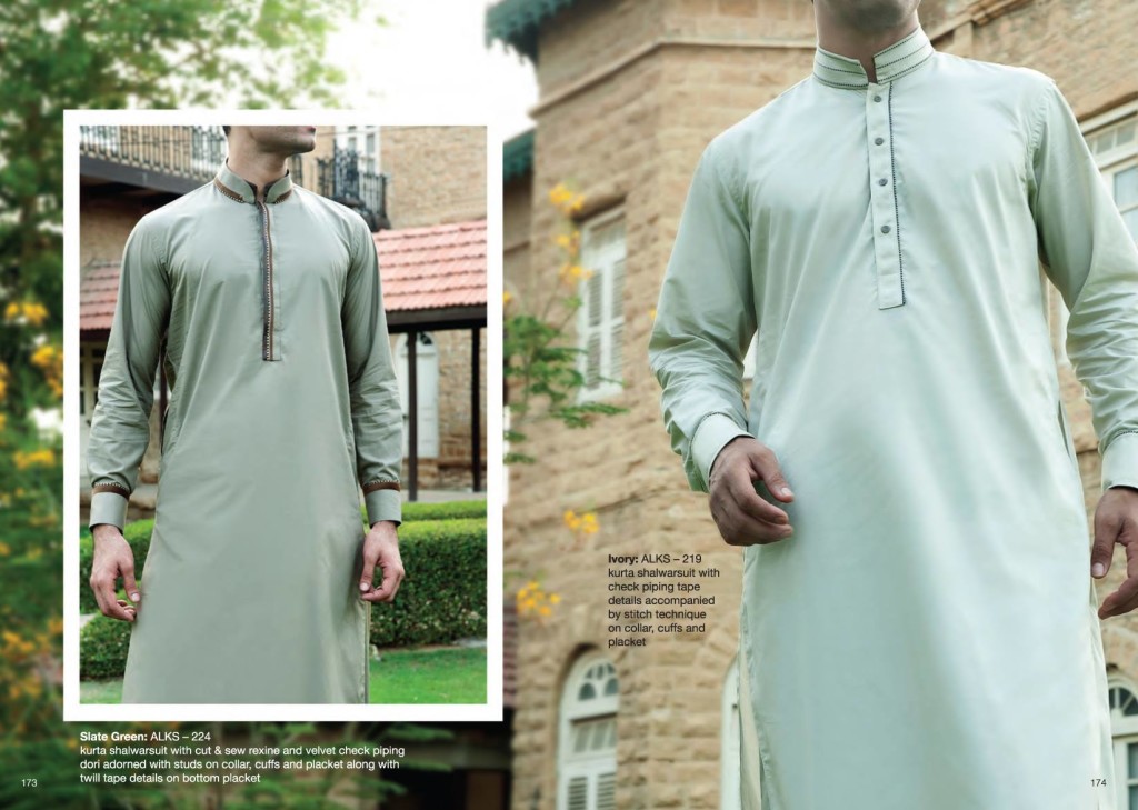 Junaid Jamshed Slate Green & Lvory Kurta Shalwar
