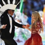Musician Carlinhos Brown and singer Shakira Dance Perforns during The Closeing Ceremony