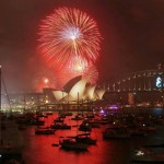 Sydney Australia NYE Red Fireworks Harbour Bridge