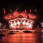 Sydney Australia NYE Red and White Fireworks Harbour Bridge