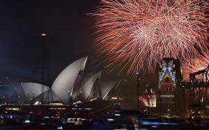 Happy New Year Fireworks Over Opera House from Sydney Australia