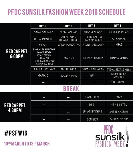 PSFW16 Schedule