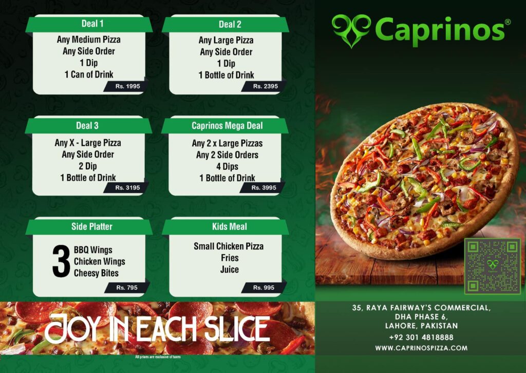 Caprinos Pizza Pakistan Menu